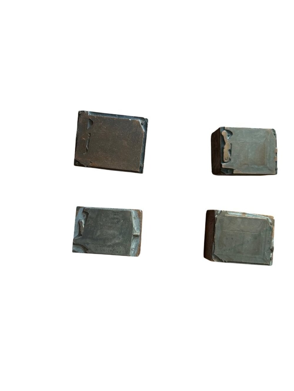 Vintage Lot of 4 Wood Mounted Metal Letterpress Printing Blocks / Printer's Cuts